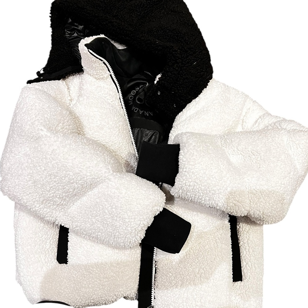 Moose knuckles White and Black Sherpa Jacket